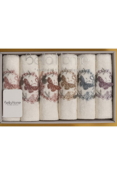 Bella Home Bamboo 50*90 cm Embroidered Hand Towel Set of 6 in Box