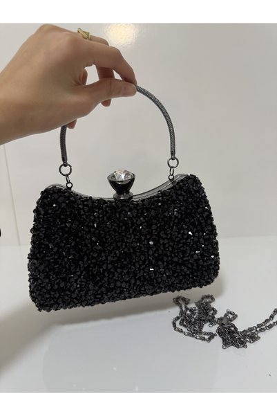 Millacom Black stone studded evening bag