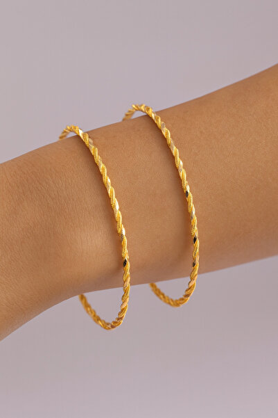 Çgk Çiğdem Gürel Kuyumculuk ÇGK Kadın Ajda İkili Burgu Altın Bilezik, Şık Tasarım