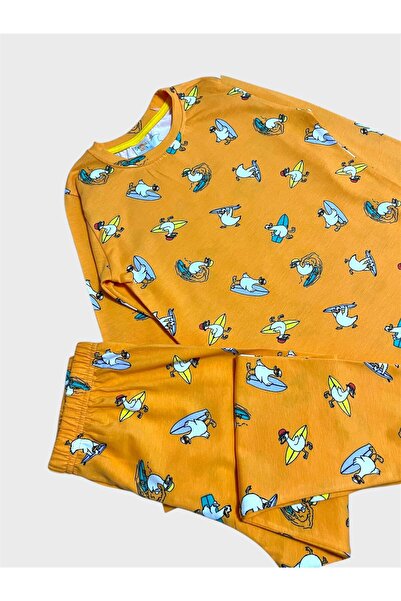 elmas kids Boys' Cotton Orange Duck Skateboard Patterned Seasonal Long Sleeve Pajama Set