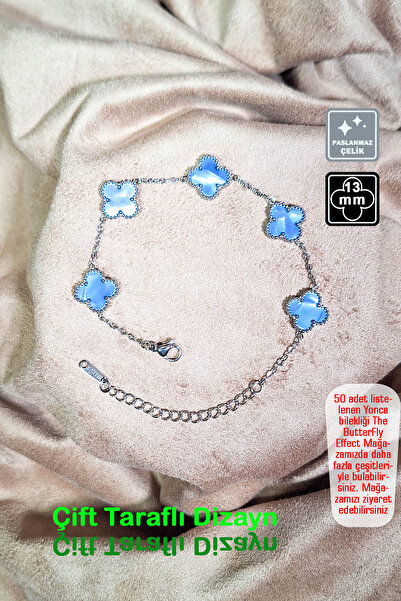 Miss TBee 🍀 سوار من الفولاذ على شكل برسيم مكون من 4 أوراق 🎨   الفيروز الفضي...