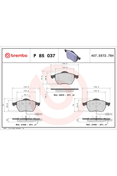 Brembo Set Placute Frana Frana Disc Audi A4 B5/A6 C5 Vw Passat B5