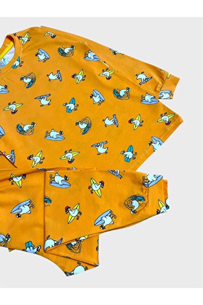 elmas kids Boys' Cotton Orange Duck Skateboard Patterned Seasonal Long Sleeve Pajama Set
