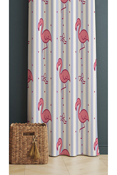 ALAMODECOR Purple Striped Pink Flamingo and Bow Ribbon Patterned Single Wing ...