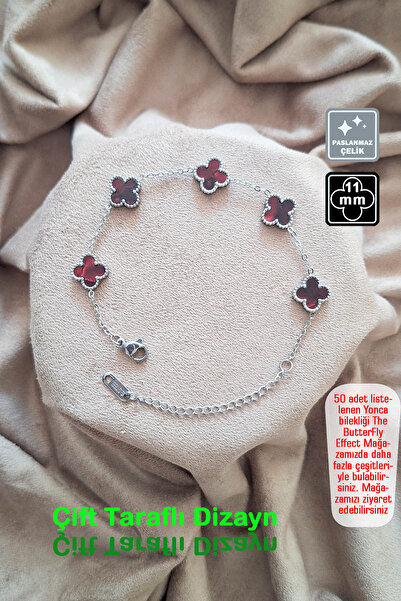 Miss TBee 🍀 سوار فولاذي على شكل ورقة البرسيم الرباعية 🎨   بوردو جيليت سيلفر...