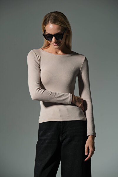 Domoda Πλεκτή μπλούζα με μακρύ μανίκι με λαιμόκοψη Premium Soft Touch @Sayat
