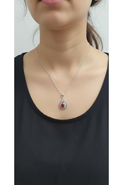 ErdoğanSilver Otantik Telkari Doğal Taşlı Yakut,Safir,Turkuaz Damla Kolye Ucu...