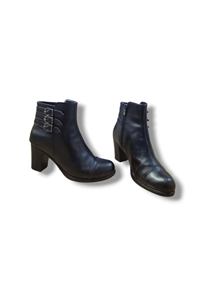 BARONES SHOES Three-Buckle Zippered Thick Heel Black Women's Boots