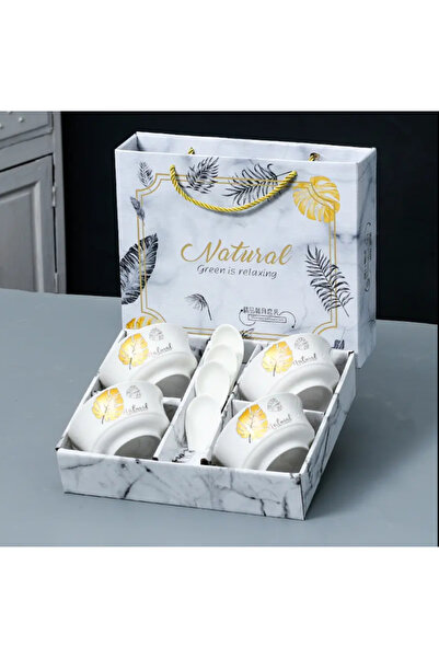 OEM Set 4 boluri portelan cu lingurite model nordic