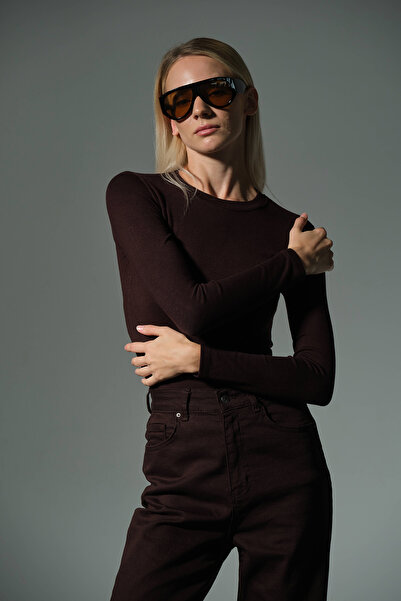 Domoda Πλεκτή μπλούζα με μακρύ μανίκι με λαιμόκοψη Premium Soft Touch @Sorbe