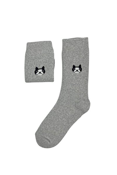 FENRA STUDIO جوارب قطنية نسائية رمادية اللون بنمط كلب، مبطنة بالفرو الداخلي ا...