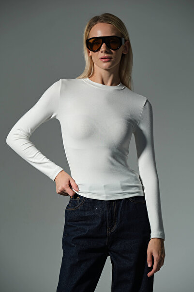 Domoda Πλεκτή μπλούζα με μακρύ μανίκι με λαιμόκοψη Premium Soft Touch @Sorbe