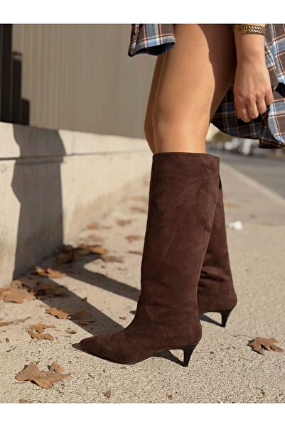 I Love Shoes Remni Kadın Topuklu Çizme Acıkahve Süet