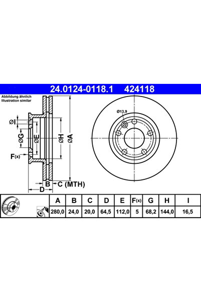 Ate Set Discuri Frana Vw Transporter T4 Bus/Transporter T4 Caroserie/Transpor...
