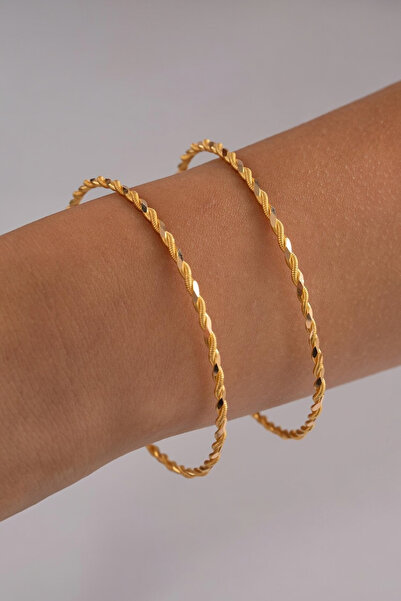 Çgk Çiğdem Gürel Kuyumculuk ÇGK Kadın Ajda İkili Burgu Altın Bilezik, Şık Tasarım