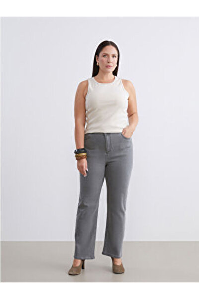 LC Waikiki New Season Gray Plus Size Straight Fit Women's Jean Trousers