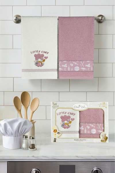 Coton Delux 2'li Mutfak Havlusu - Aşçı Desenli - 40X60 -%100 Pamuklu - Kutulu