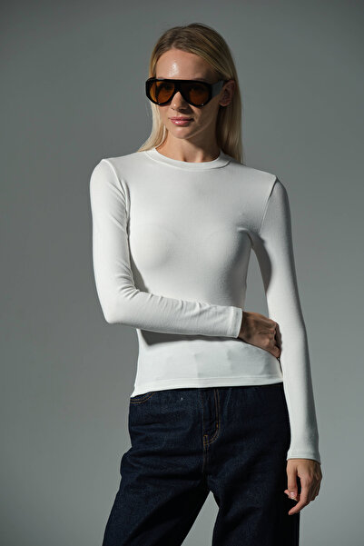 Domoda Πλεκτή μπλούζα με μακρύ μανίκι με λαιμόκοψη Premium Soft Touch @Sorbe