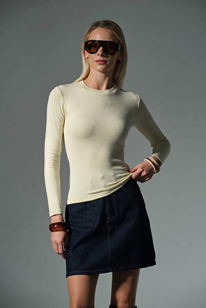 Domoda Πλεκτή μπλούζα με μακρύ μανίκι με λαιμόκοψη Premium Soft Touch @Sorbe