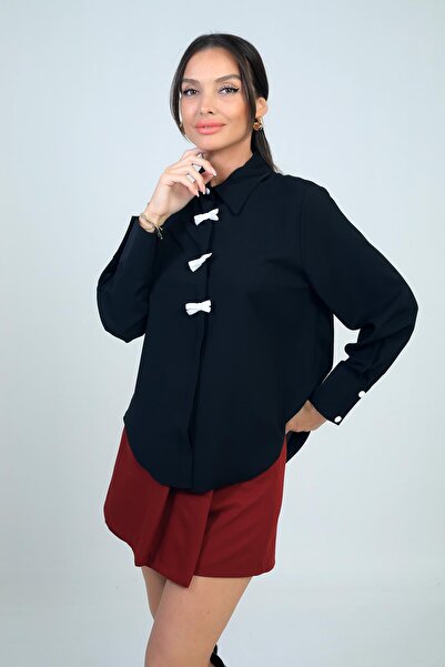 By Saygı Women's Bow Detailed Crepe Chiffon Shirt