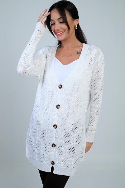 By Saygı Women's V-Neck Buttoned Front Comfortable Fit Mercerized Cardigan