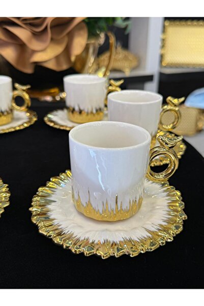 LOKMAN ZÜCCACİYE Gold Gilded Porcelain Coffee Cup Set for 6 People 90 ml