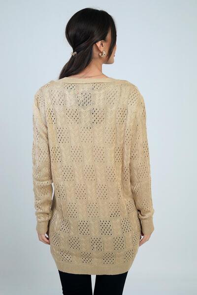 By Saygı Women's V-Neck Buttoned Front Comfortable Fit Mercerized Cardigan