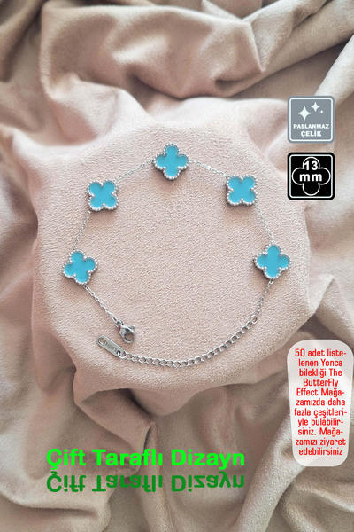 Miss TBee 🍀 سوار فولاذي على شكل ورقة البرسيم الرباعية 🎨   بيبي بلو سيلفر