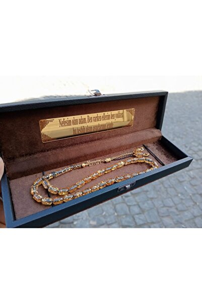 Tesbihhome ALTIN WARAK ALTIN TOZU KEHRIBAR TESBIH 925 AYAR GÜMÜŞ İSME ÖZEL İSİMLİ PÜSKÜLLÜ TASARIM