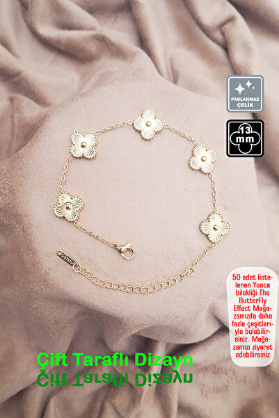 Miss TBee 🍀 سوار من الفولاذ على شكل برسيم مكون من 4 أوراق 🎨   النمط 1 الذهب