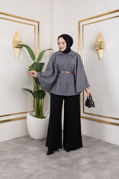 ensade Winter Oversize Belted Cashmere Poncho – Standard Size Islamic Clothing Outerwear