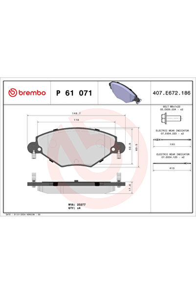 Brembo Комплект спирачни накладки за дискови спирачки Citroen C5 1/C5 2/C5 3