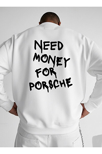 LORVEX Swea tricou unisex oversize alb cu guler rotund cu imprimeu FOR PORSCHE