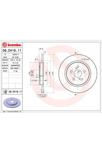 Brembo Disc Brake Lexus Ct Toyota Urban Cruiser 2009-2014