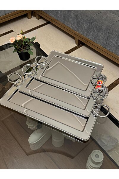 aljahwari صينيه تقديمات 3 أحجام فضي مقاس كبير48x34 وسط 41x29 صغير 34x24