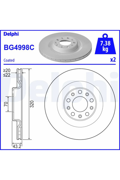 DELPHİ Дискова спирачка Alfa Romeo Giulia/Stelvio