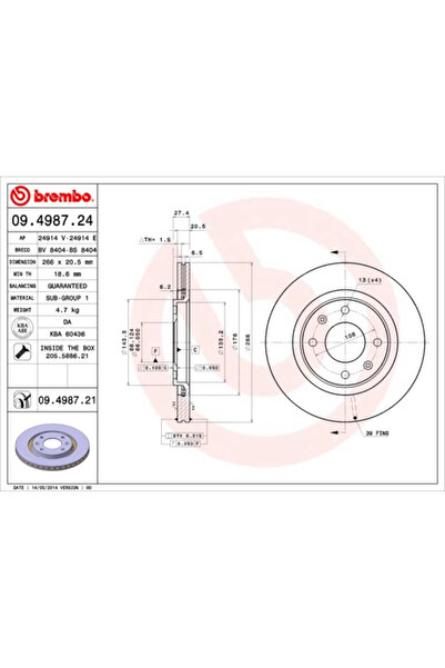 Brembo Disc Frana Citroen Bx/Xantia/Zx Peugeot 305 2/306/405 1