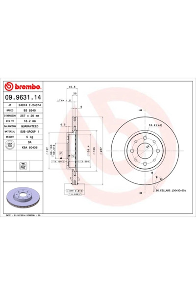 Brembo Disc Frana Alfa Romeo 145/146/155 Fiat Brava/Bravo 1/Marea