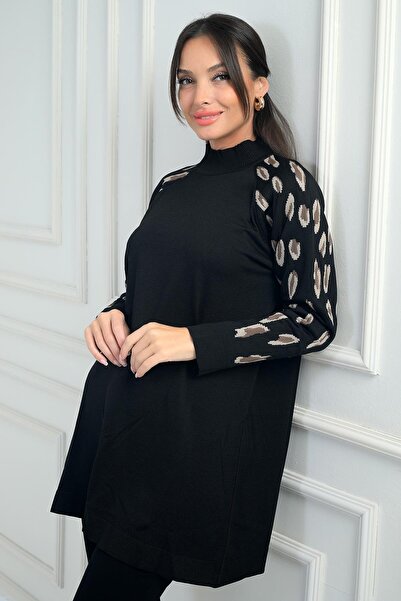 By Saygı تونيك نسائي بياقة صياد منقوشة على الأكمام