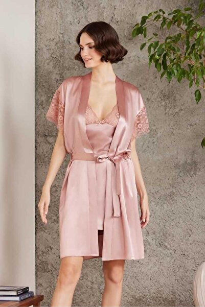 Pierre Cardin Satin Lace Nightgown Dressing Gown Set 4438 Brandy