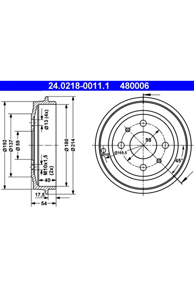 Ate Спирачен барабан Fiat 500/Brava/Bravo 1 Lancia Dedra/Delta 2/Y