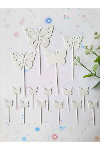 Atolye Doruk White Butterfly Birthday Cake Topper-Cake Toothpick -Butterfly Birthday, Baby Shower, Promise, Engagement