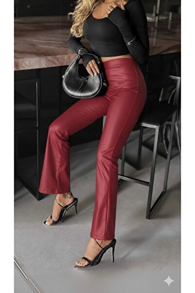 buğrahayalin Women's High Waist Wide Leg Leather Pants