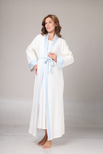 PREGNANT WORLD Women's Blue Sleeve Collar Detailed Full Length Winter Long Sleeve Special Design Maternity Maternity Dressing Gown Nightgown Set