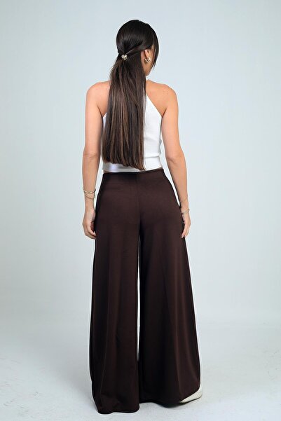 By Saygı Women's Elastic Waist Pocketed Pleated Front Wide Leg Pants