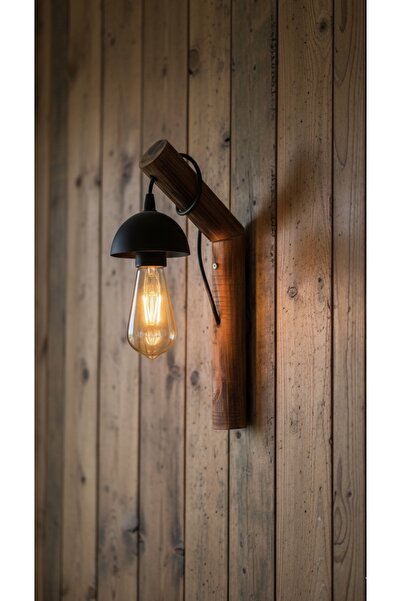 AYBÜK PABUÇ Decorative Wooden Wall Sconce – Rustic Sconce Lighting for Cafe, Restaurant, Home