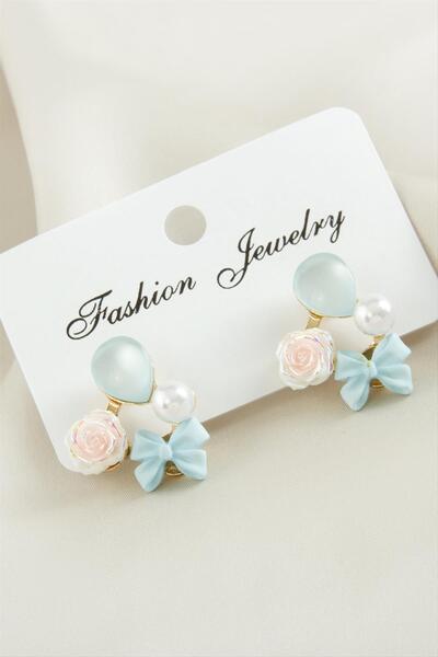 Marsilyan Rose Bow Drop Stone Earrings