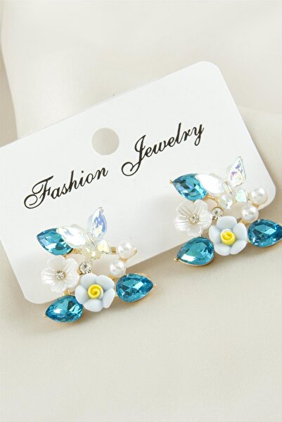 nolva أقراط أحجار كريمة مطلية بالمينا على شكل زهرة من AhEs Shopping