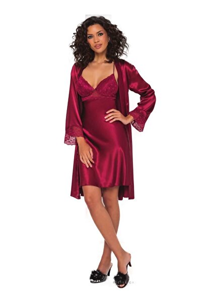 Pierre Cardin Burgundy Dressing Gown Nightgown Set with Bra Cover 4285