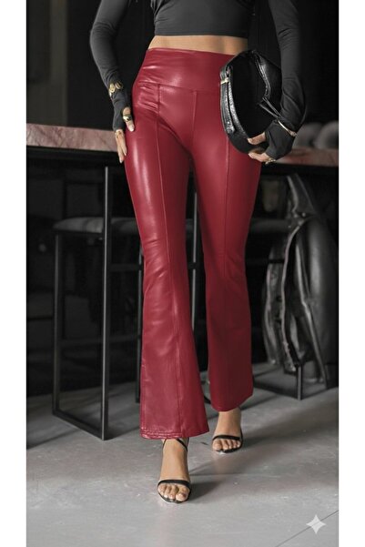 buğrahayalin Women's High Waist Wide Leg Leather Pants